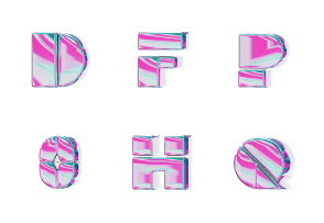 3D iridescent color geometric alphabet