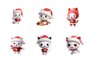 3D Santa Cat Characters