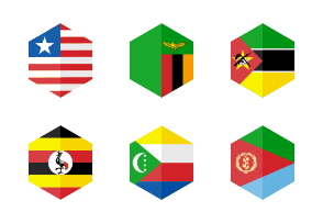Africa Flag Icons. Hexagon Flat Design.