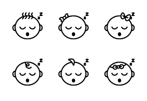 Baby sleep child babies kids cute smile face emoji - Outline