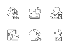 Clothing alteration and repair service icons. Linear. Outline
