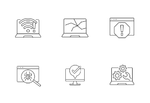 Computer problems icons. Linear. Outline