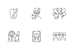 Dentistry icons. Linear. Outline