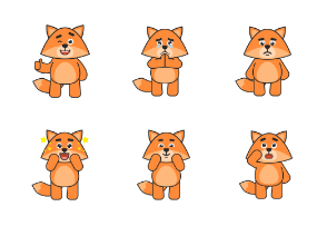 Fox character showing various emotions set 2