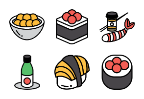 Set of Asian food illustrations in colored style