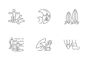 Surfing icons. Linear. Outline
