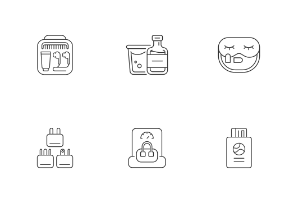 Travel size objects icons. Linear. Outline