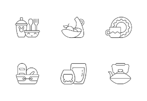 Trendy tableware icons. Linear. Outline